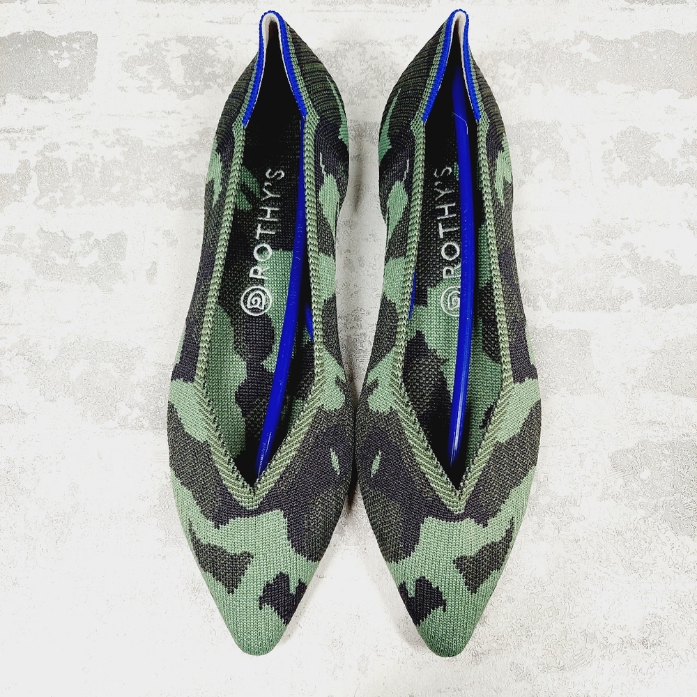 New Rothy’s The Point Olive Camo Slip On Ballet Flat Shoes W80 - Picture 7 of 10